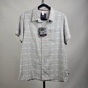 Newport Isle Grey Print Linen Button Up Collared Shirt Size M